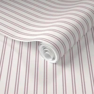 Spoonflower Pre-pasted Wallpaper Seeded Stripe Mulberry & Cream Thin Stripe Beaded Stripe  Removable