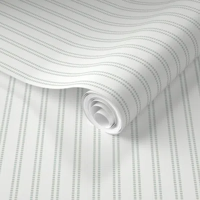 Spoonflower Pre-pasted Wallpaper Seeded Stripe Pastel Forest Green Beaded Stripe Thin Stripe 2' X 12' Removable