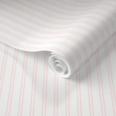 Spoonflower Pre-pasted Wallpaper Seeded Stripe - Pastel Pink & White Thin Stripe - Beaded Stripe 2' X 12' Remova