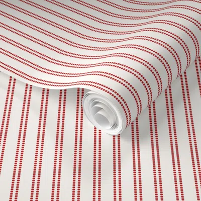 Spoonflower Pre-pasted Wallpaper Seeded Stripe Red & Cream Thin Stripe Beaded Stripe 2' X 12' Removable