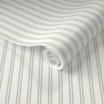 Spoonflower Pre-pasted Wallpaper Seeded Stripe Sage Green Thin Stripe Double Stripe 2' X 12' Removable