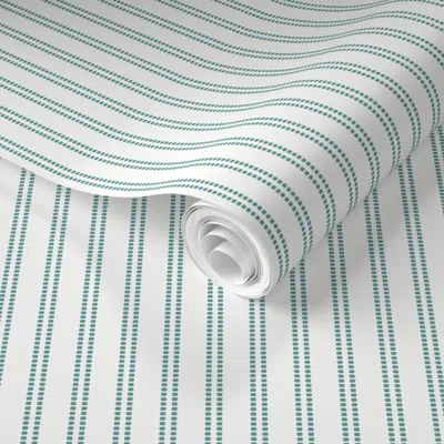 Spoonflower Pre-pasted Wallpaper Seeded Stripe Teal Thin Stripe Beaded Stripe 2' X 12' Removable