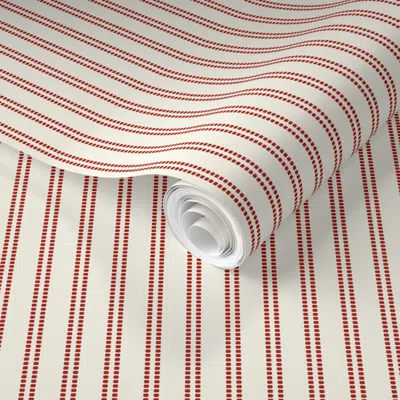 Spoonflower Pre-pasted Wallpaper Seeded Stripe - Turkey Red Beaded Stripe - Classic Red Thin Stripe 2' X 12' Rem