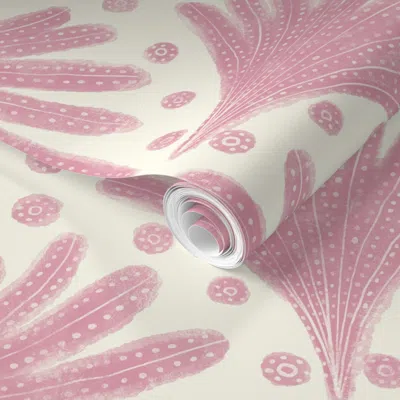 Spoonflower Pre-pasted Wallpaper Serene Coastal Chic Calm Scallop Ogee Light Pink 2' X 12' Removable