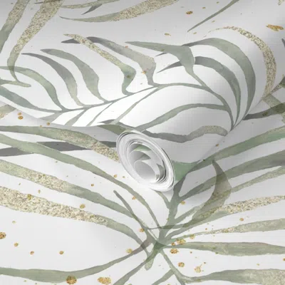 Spoonflower Pre-pasted Wallpaper Sereneity Palms Seamless Repeat Medium Motif 2' X 12' Removable