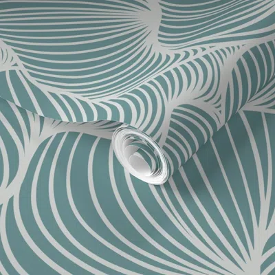 Spoonflower Pre-pasted Wallpaper Serenity (large) - Modern Abstract Minimal Zen Lines Sea Foam Green Blue 2' X 1