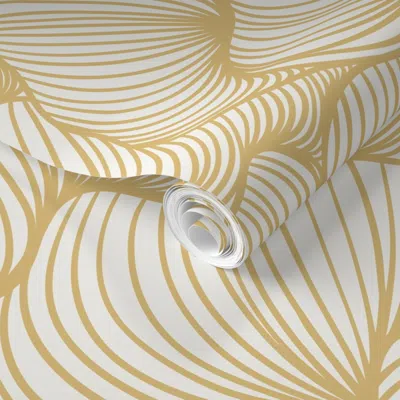 Spoonflower Pre-pasted Wallpaper Serenity (large) Organic Lines Golden Sunny Yellow And White - Wabi Sabi 2' X 1