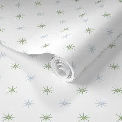 Spoonflower Pre-pasted Wallpaper Sf Soft Blue And Green Stars Copy 2 2' X 12' Removable