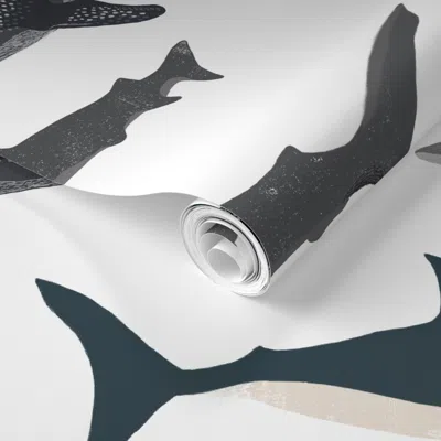 Spoonflower Pre-pasted Wallpaper Shark / Sharks Nautical Boys White Kids Ocean Sea Tiger Shark Hammerhead 2' X 1 In Multi