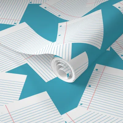 Spoonflower Pre-pasted Wallpaper Sheets Of Lines Paper On Biology Blue By Brittanylane 2' X 12' Removable