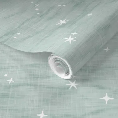Spoonflower Pre-pasted Wallpaper Shibori Stars In Sea Mist (large Scale) Night Sky Stars On Linen Arashi 2' X 12