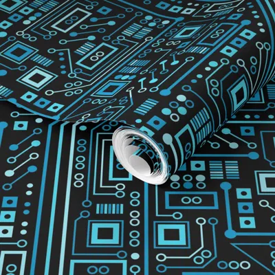 Spoonflower Pre-pasted Wallpaper Short Circuits (blue)  Removable In Blue/black/gray