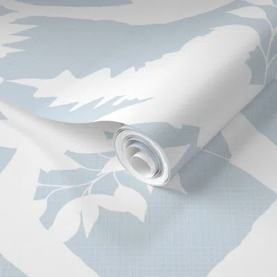 Spoonflower Pre-pasted Wallpaper Silhouette Peony Branch Soft Blue Copy 2' X 12' Removable