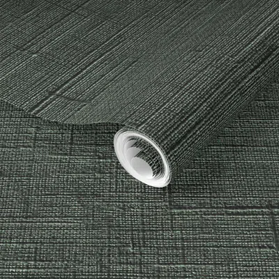 Spoonflower Pre-pasted Wallpaper Silk Linen Texture  In  Forest Green/black  Removable In Gray