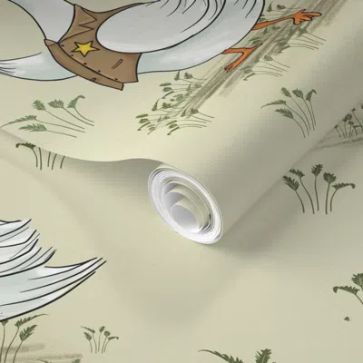 Spoonflower Pre-pasted Wallpaper Silly Goose On The Loose Western Style Large Scale 2' X 12' Removable