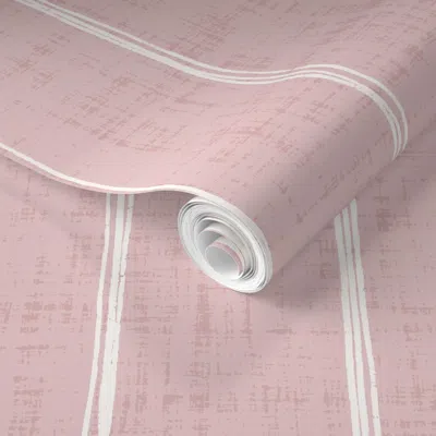 Spoonflower Pre-pasted Wallpaper Simple Hand Drawn Stripes White On Pale Preppy Pink Jumbo Scale 2' X 12' Remova