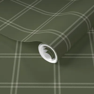 Spoonflower Pre-pasted Wallpaper Simple Tartan In Light Mint On Sage Green (br011 12) 2' X 12' Removable