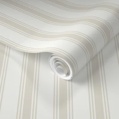 Spoonflower Pre-pasted Wallpaper Simple Traditional Classic Tan And Ivory Stripes  Removable In White