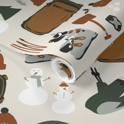 Spoonflower Pre-pasted Wallpaper Ski Gear In Cream 2' X 12' Removable