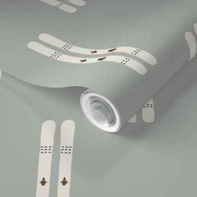 Spoonflower Pre-pasted Wallpaper Ski Gear - Skis In Slate Blue 2' X 12' Removable