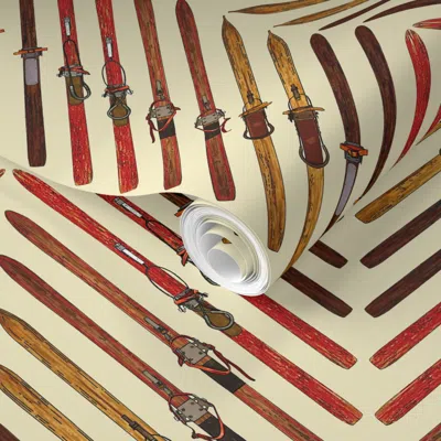 Spoonflower Pre-pasted Wallpaper Ski Harringbone Decor By Diane Gilbert 2' X 12' Removable In Multi
