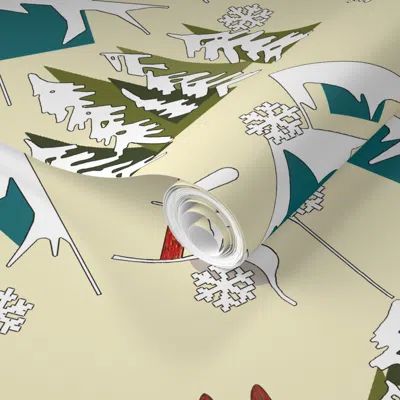 Spoonflower Pre-pasted Wallpaper Ski Mountain Landscape By Diane Gilbert  Removable In Beige/green/brown
