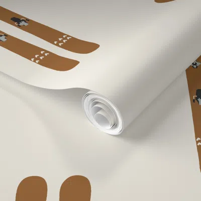 Spoonflower Pre-pasted Wallpaper Ski Slope Skis Large Brown And White Dove 2' X 12' Removable