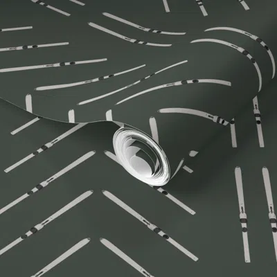 Spoonflower Pre-pasted Wallpaper Ski-herringbone-chevron-green 2' X 12' Removable