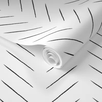Spoonflower Pre-pasted Wallpaper Skinny Tribal Chevron - Black On White - Medium 2' X 12' Removable In Multi
