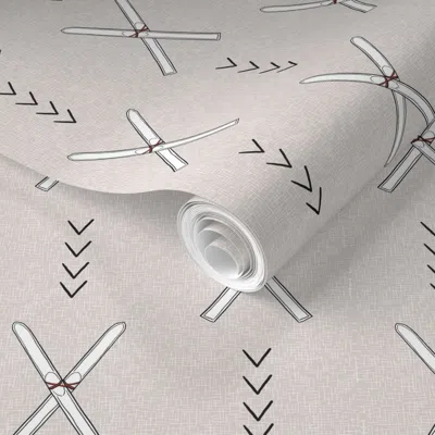 Spoonflower Pre-pasted Wallpaper Skis For Days 2' X 12' Removable In Gray
