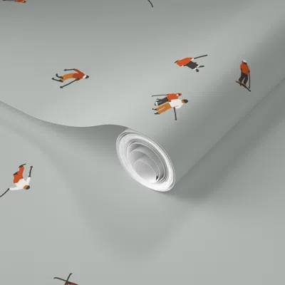 Spoonflower Pre-pasted Wallpaper Ski-slope-collection Skiers In Light Blue 2' X 12' Removable