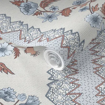 Spoonflower Pre-pasted Wallpaper Slone Deluxe Indigo And Garrison Red 2' X 12' Removable