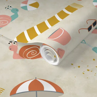Spoonflower Pre-pasted Wallpaper Slow Down - Snail Beach Vacation 2' X 12' Removable