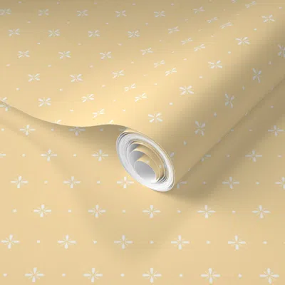 Spoonflower Pre-pasted Wallpaper (sm) Accented Square Crosses With Dots Geometric Blender Pattern Butter 2' X 12
