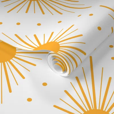 Spoonflower Pre-pasted Wallpaper Small Art Deco Yellow And White Geometric For Ties Hair Bows Bandanas Quilt 2' 