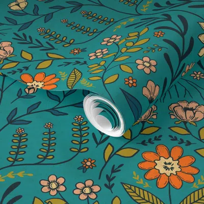 Spoonflower Pre-pasted Wallpaper Small - Brittany - Turquoise 2' X 12' Removable