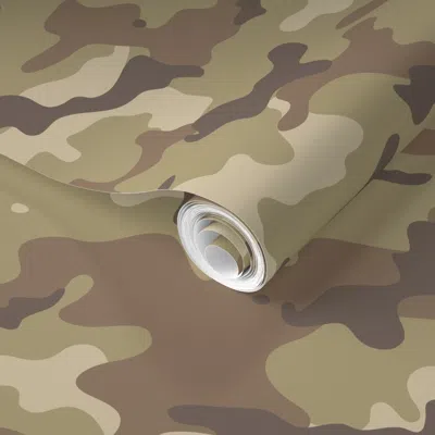 Spoonflower Pre-pasted Wallpaper Small Camouflage // Desert 2' X 12' Removable