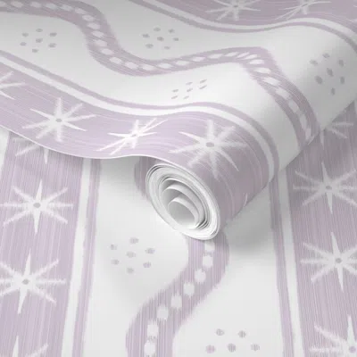 Spoonflower Pre-pasted Wallpaper Small Lilac On White Charlie Stripe 2' X 12' Removable