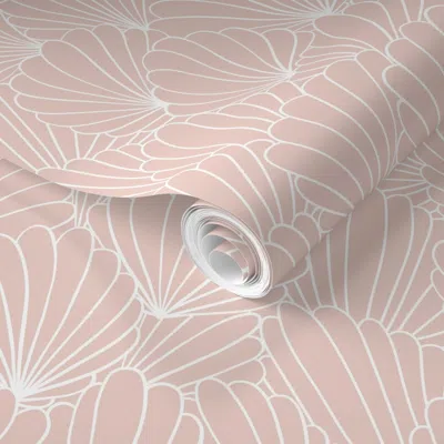 Spoonflower Pre-pasted Wallpaper Small Pink Shells - Playful Pastel Seashell Coastal Modern Abstract Design 2' X
