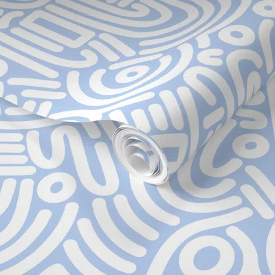 Spoonflower Pre-pasted Wallpaper Small Pop Art Lines And Shapes White On Pastel Navy Blue  Removable