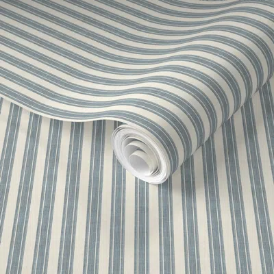 Spoonflower Pre-pasted Wallpaper (small Scale) Eden Ticking Stripes - Navy On Cream - Lad22 2' X 12' Removable