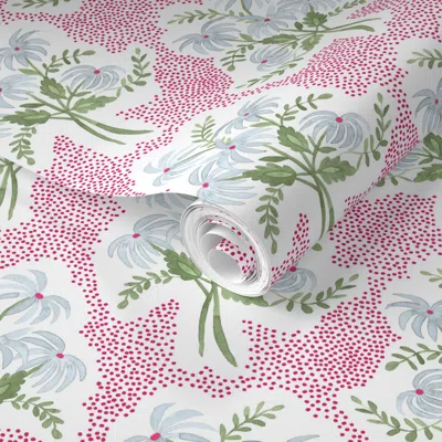 Spoonflower Pre-pasted Wallpaper Small Scale Pearls Bouquet Hot Pink Blue And Green 2' X 12' Removable