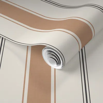 Spoonflower Pre-pasted Wallpaper Small Scale Sophisticated Early American Ticking Stripe Black And Tan 2' X 12'  In Brown