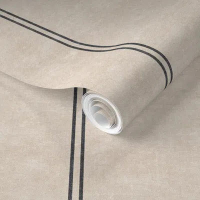 Spoonflower Pre-pasted Wallpaper (small Scale) Ticking Stripes - Grey On Beige - Lad24 2' X 12' Removable