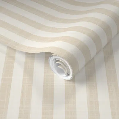 Spoonflower Pre-pasted Wallpaper Small Stripe Boho Farmhouse Gender Neutral Boys Girls Room Warm Beige White  Re