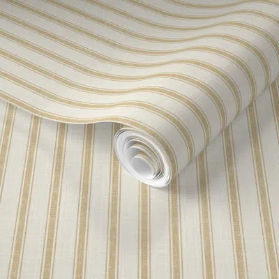 Spoonflower Pre-pasted Wallpaper (small) Textured Ticking Stripe - Papyrus & Ivory - Warm Rustic Country 2' X 12