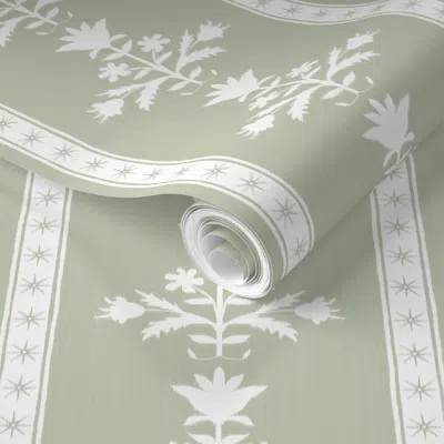 Spoonflower Pre-pasted Wallpaper Small Tulip Indienne Stripe Soft Tree And White 2' X 12' Removable