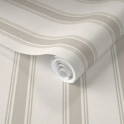 Spoonflower Pre-pasted Wallpaper Small Vintage Grain Sack Stripe - Linen Beige With Texture 2' X 12' Removable