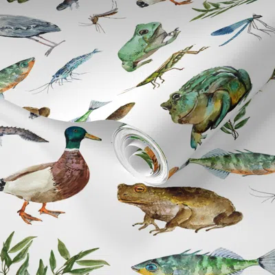 Spoonflower Pre-pasted Wallpaper Small / Wildlife Pond 2' X 12' Removable