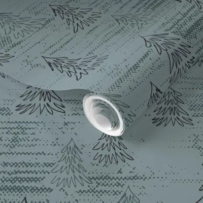 Spoonflower Pre-pasted Wallpaper Snowy Pines Forest Textured Cabincore Green 2' X 12' Removable